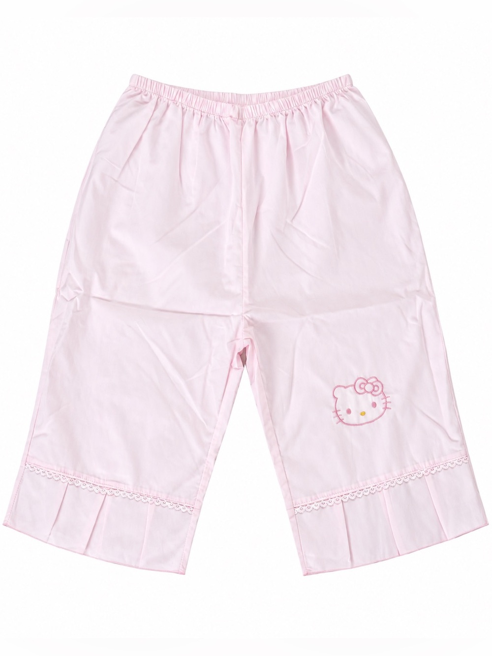 Kawaii Pastel Pink Hello KittyBow Capri Pajama Pants XS Y2K Coquette Lace Pleat